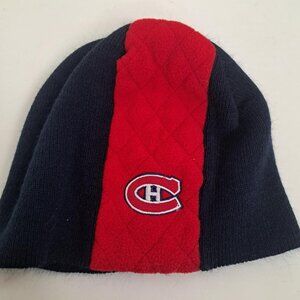 Habs NHL Montreal Canadiens NHL hockey hat tuque kid size navy red fleece Gertex